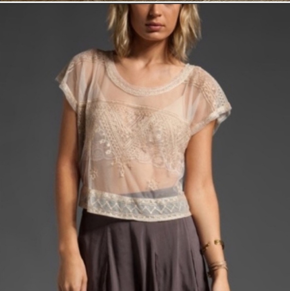 Free People The Vicki Embroidered Mesh Tee